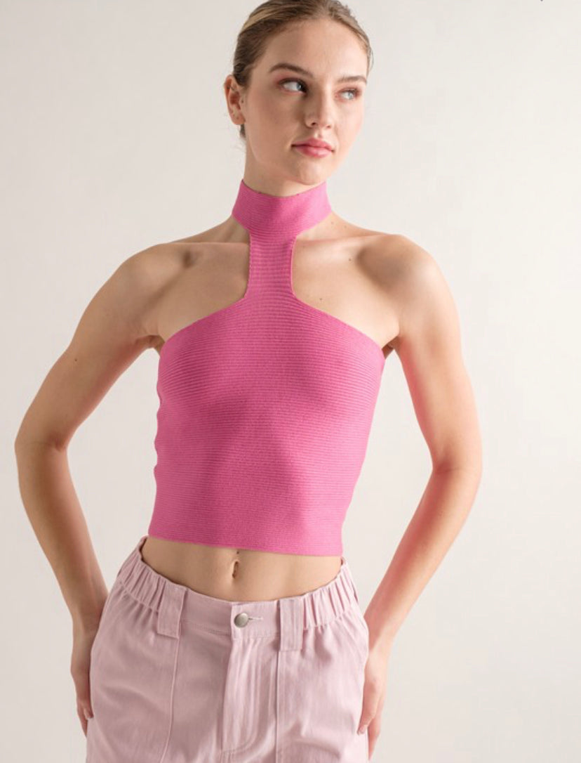 Mock Neck Knit Top in Pink