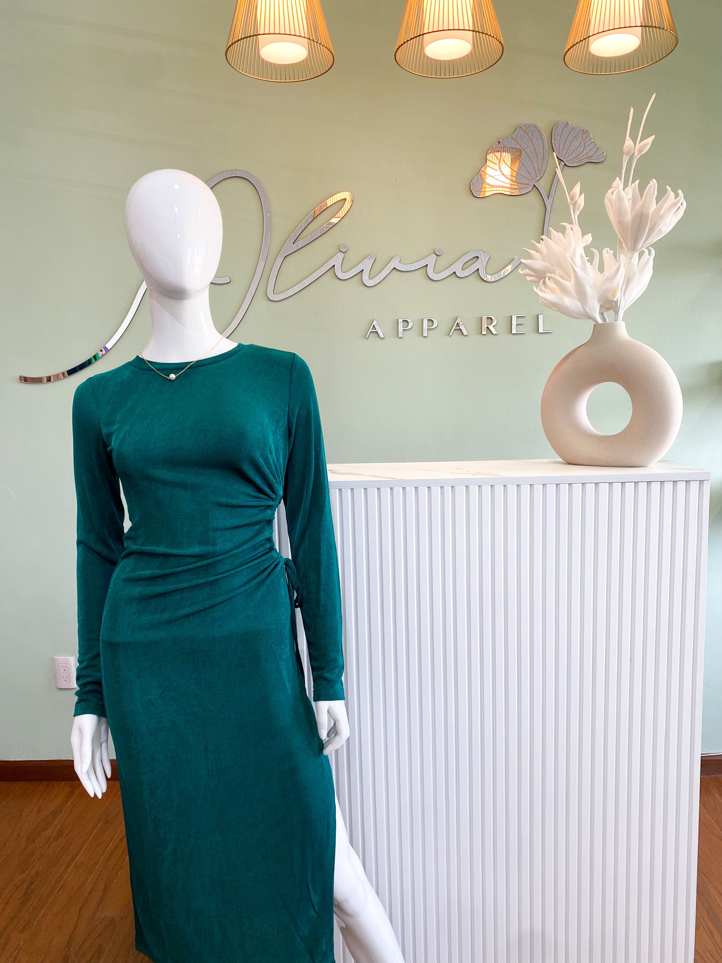 Side Cut Out Dress in Hunter Green