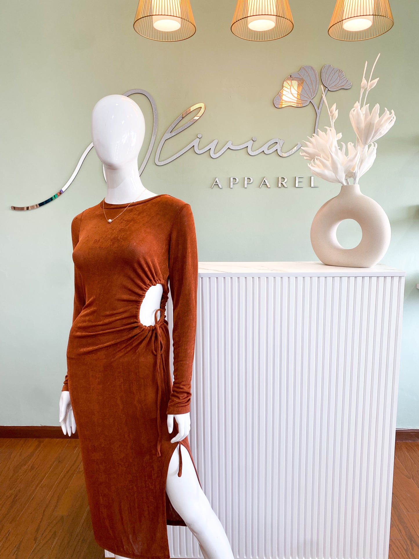 Side Cut Out Dress in Cinnamon