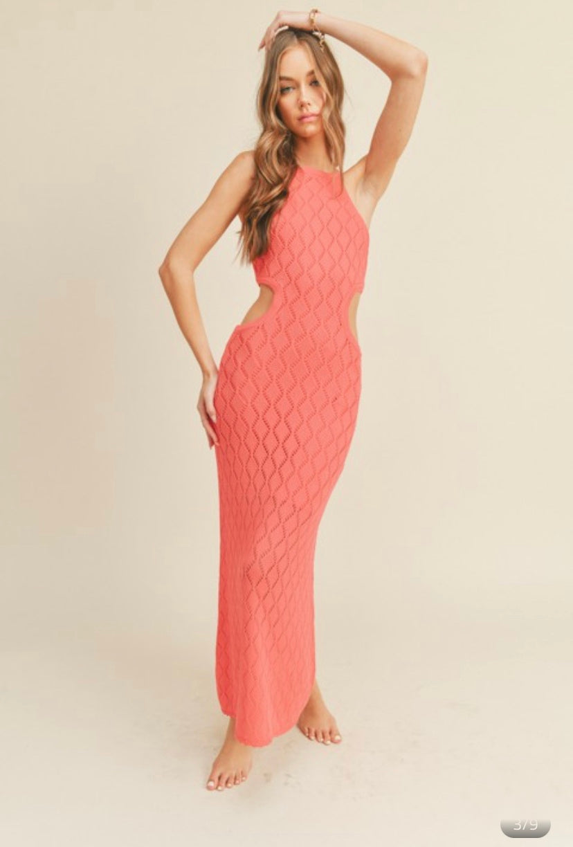 Cut Out Knit Dress in Pink Punch